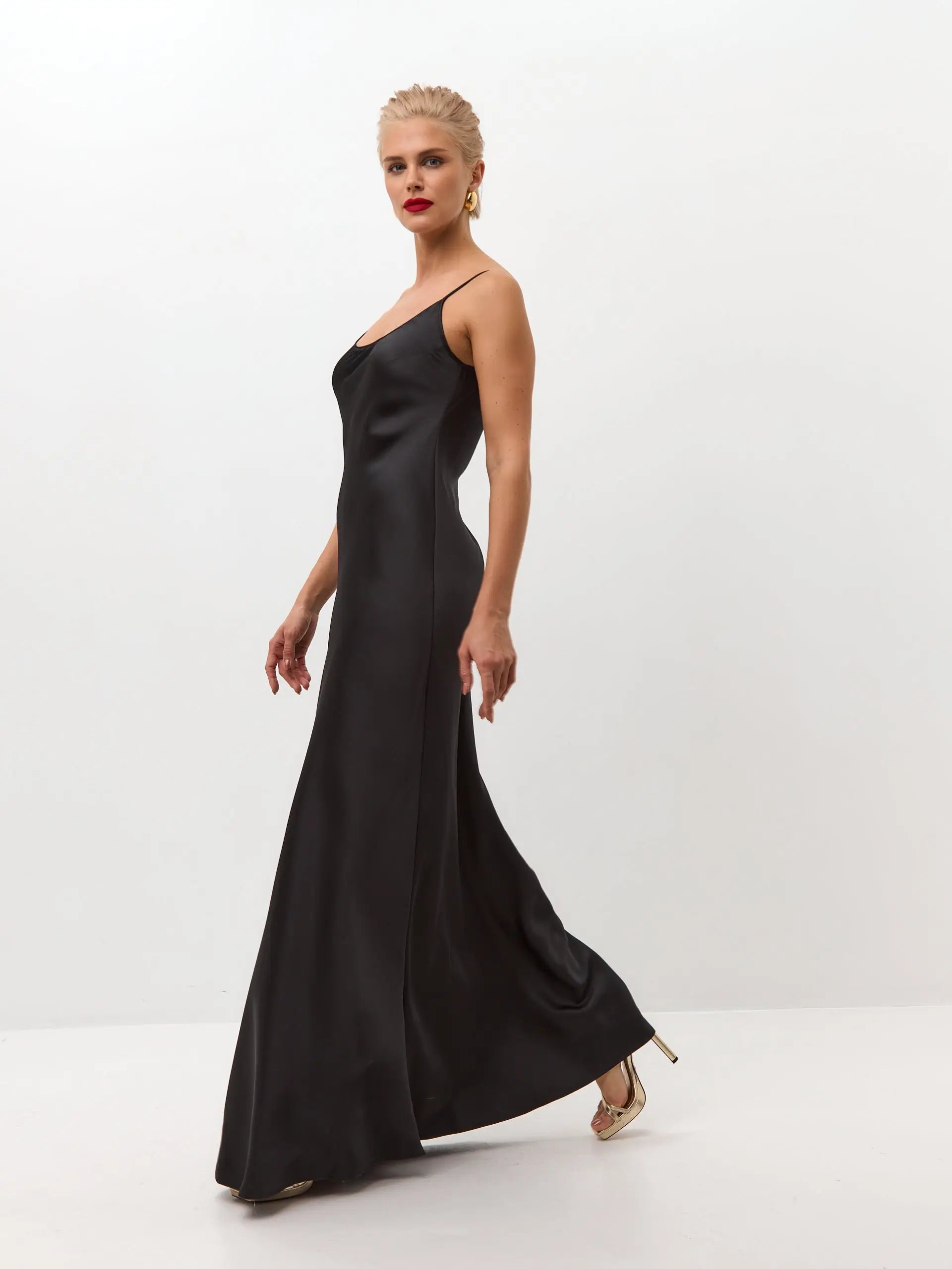 Black maxi satin slip dress 'Serene'