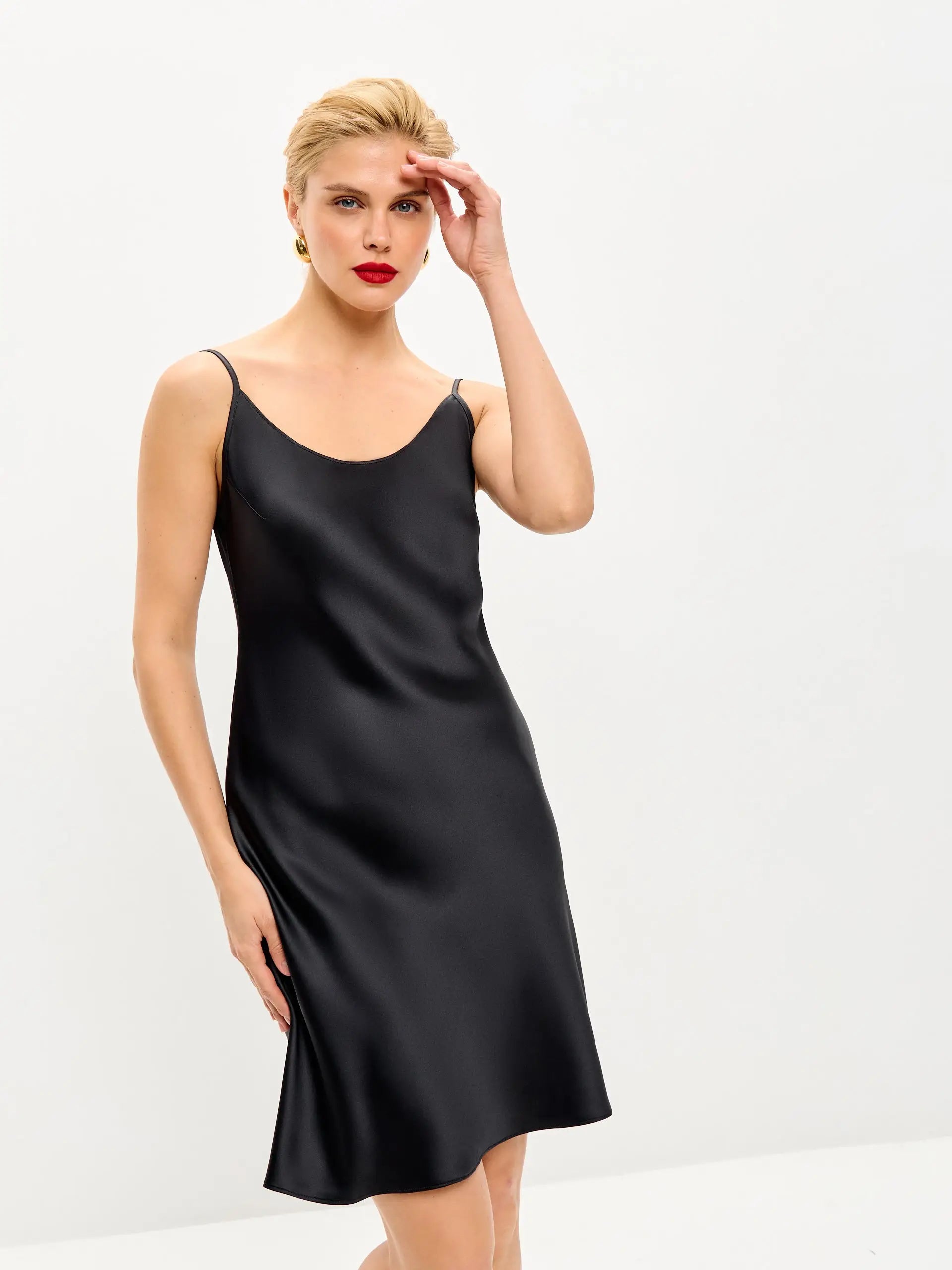 Black mini satin slip dress 'Pure'