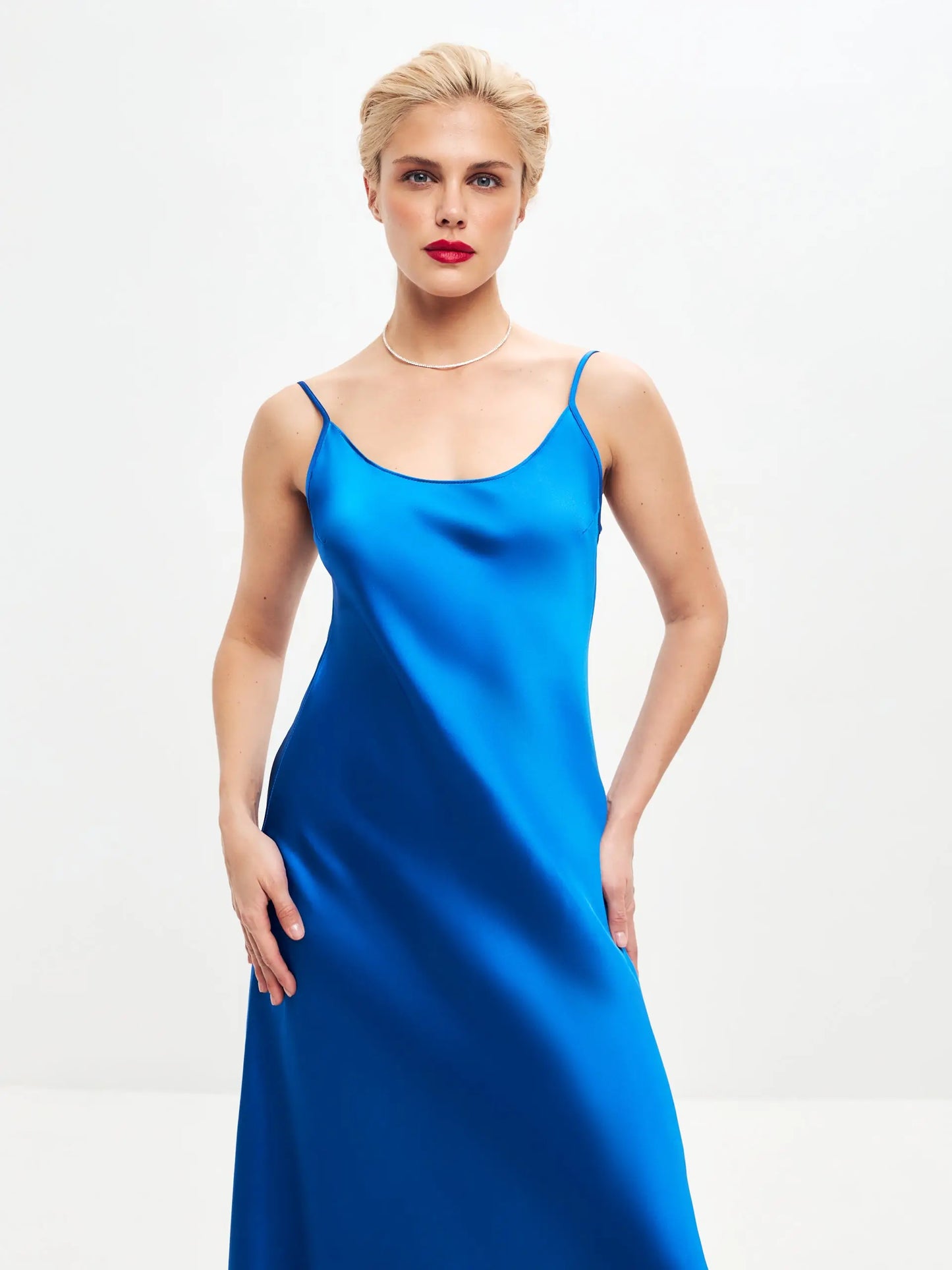 Blue midi satin slip dress ’Majestic’