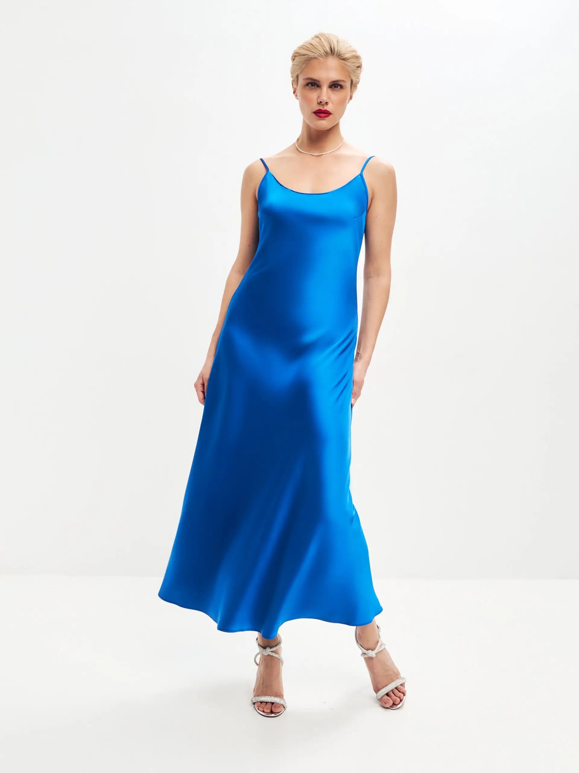Blue midi satin slip dress 'Majestic'