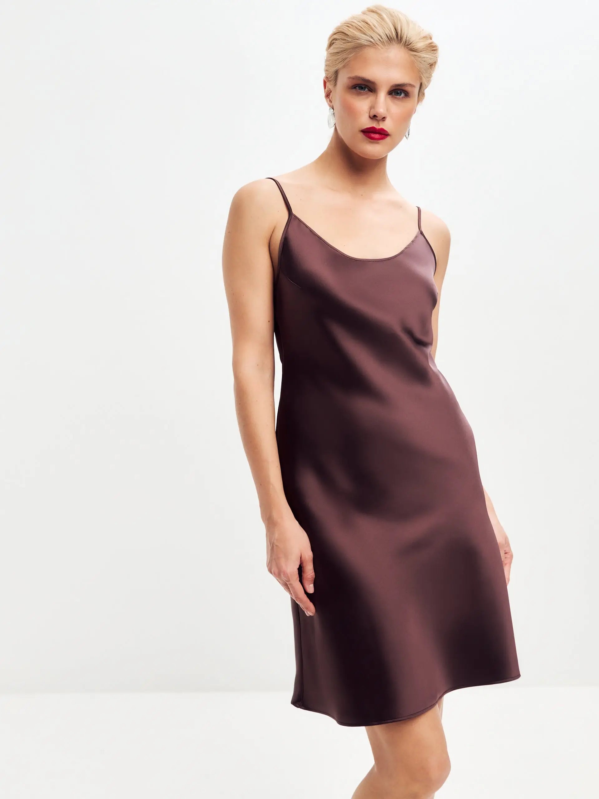 Brown mini satin slip dress 'Pure'
