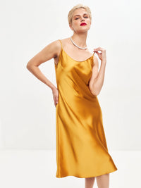 Dark gold below the knee satin slip dress ’Grace’ - XS