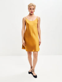 Dark gold mini satin slip dress ’Pure’ - XS