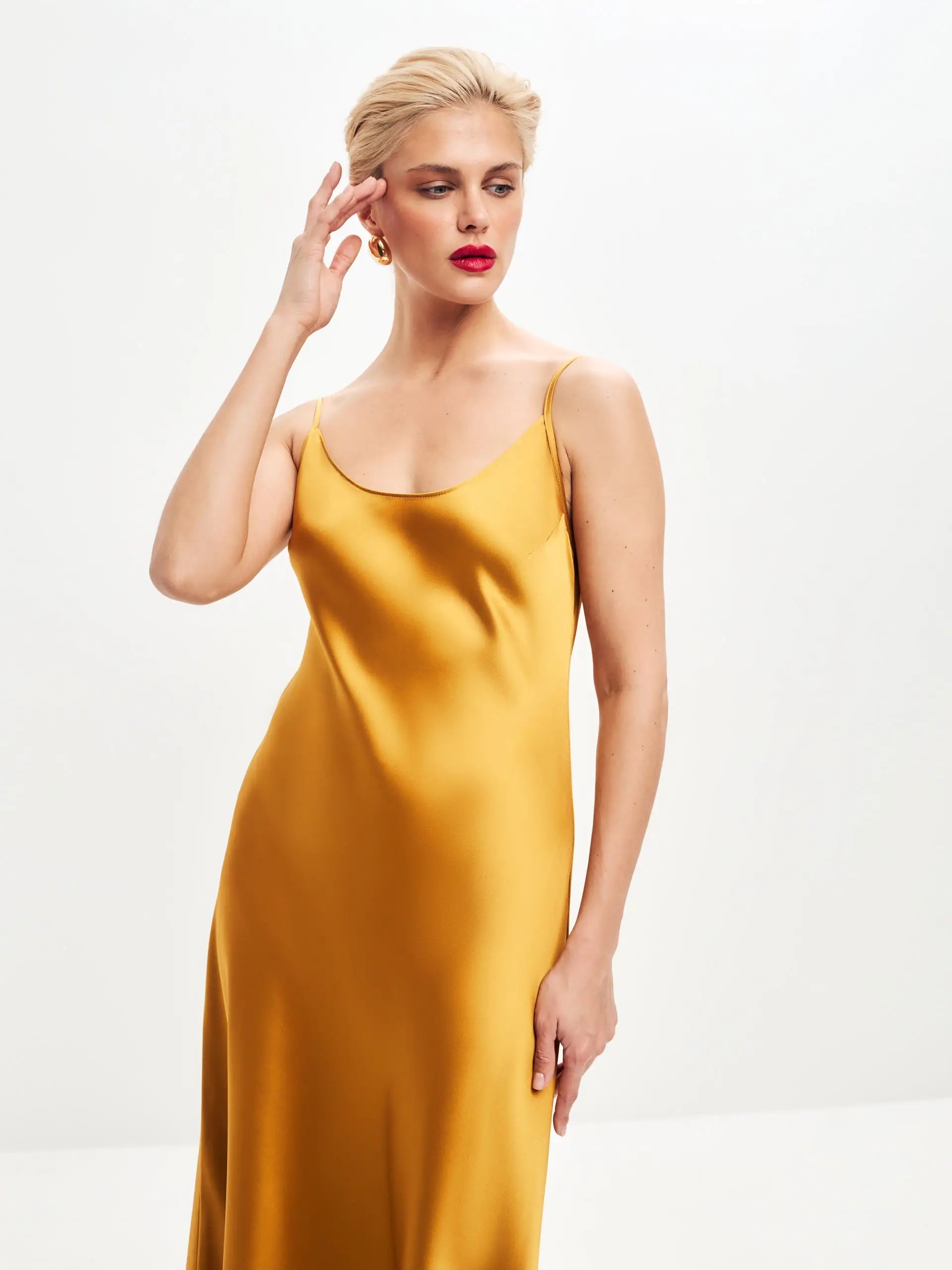 Dark gold satin slip dress 'Majestic' - Serena Silueta Dark gold satin slip dress 'Majestic' - Serena Silueta