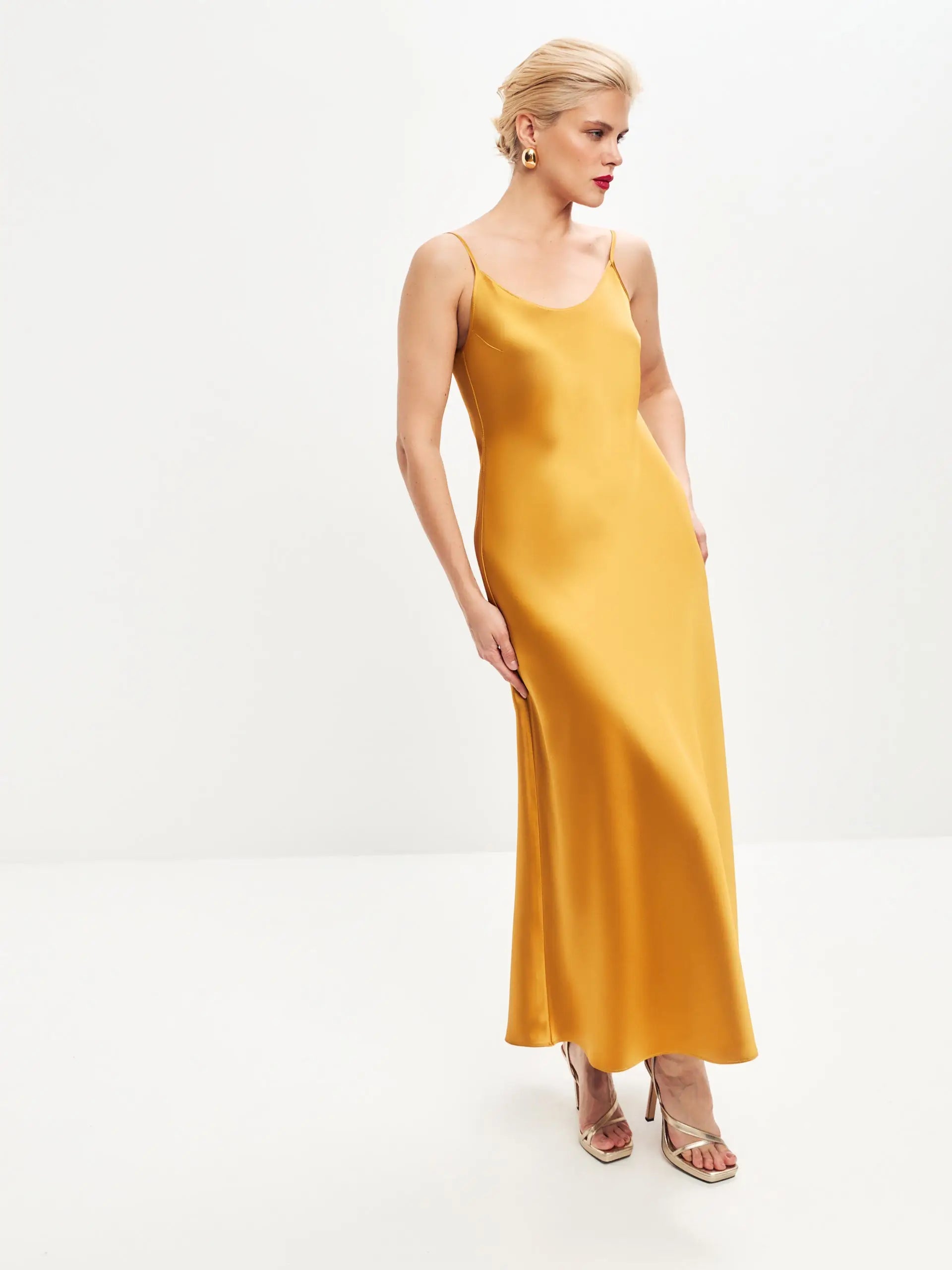 gold silk dress Dark gold satin slip dress 'Majestic'