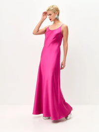 Fuchsia maxi satin slip dress ’Serene’ - XS