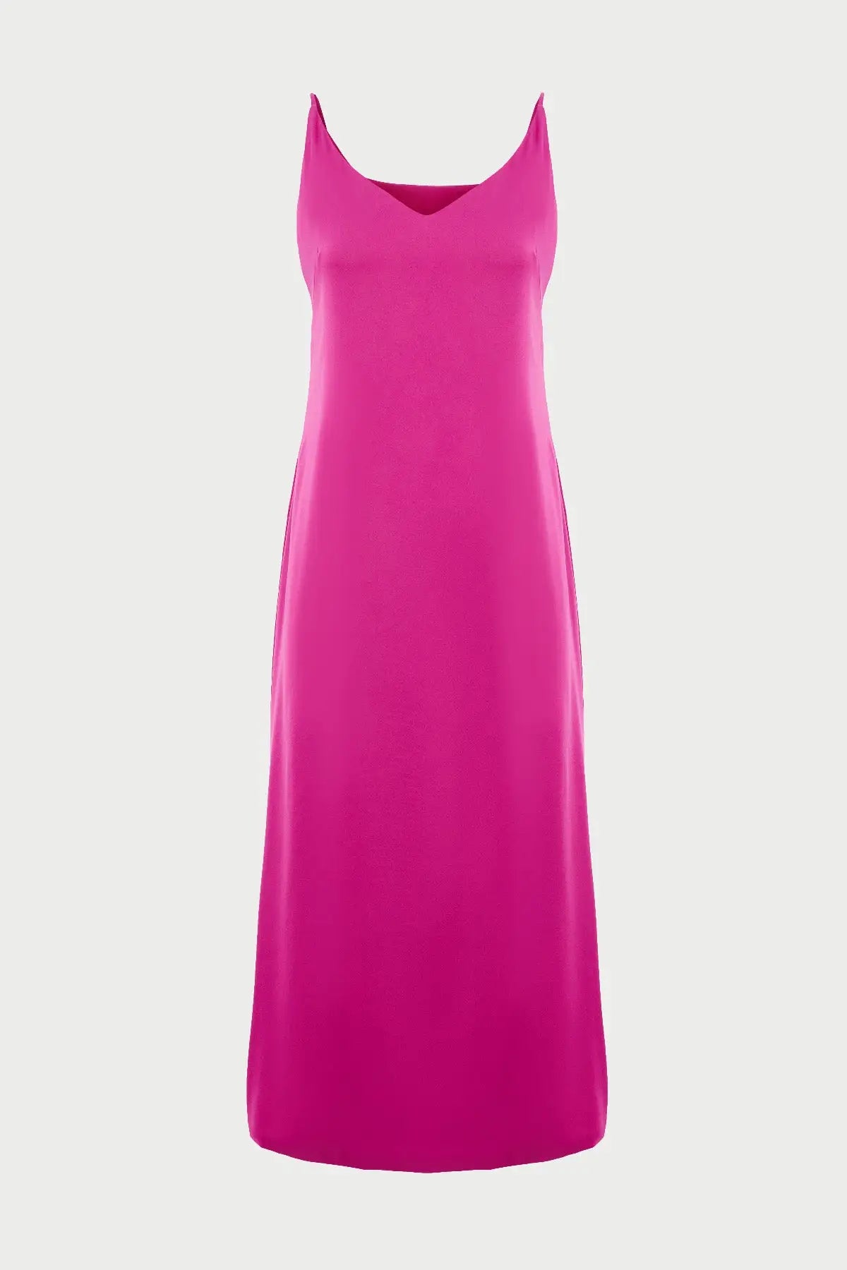 Fuchsia midi double-layered satin slip dress with V-neck ’Orchidea’