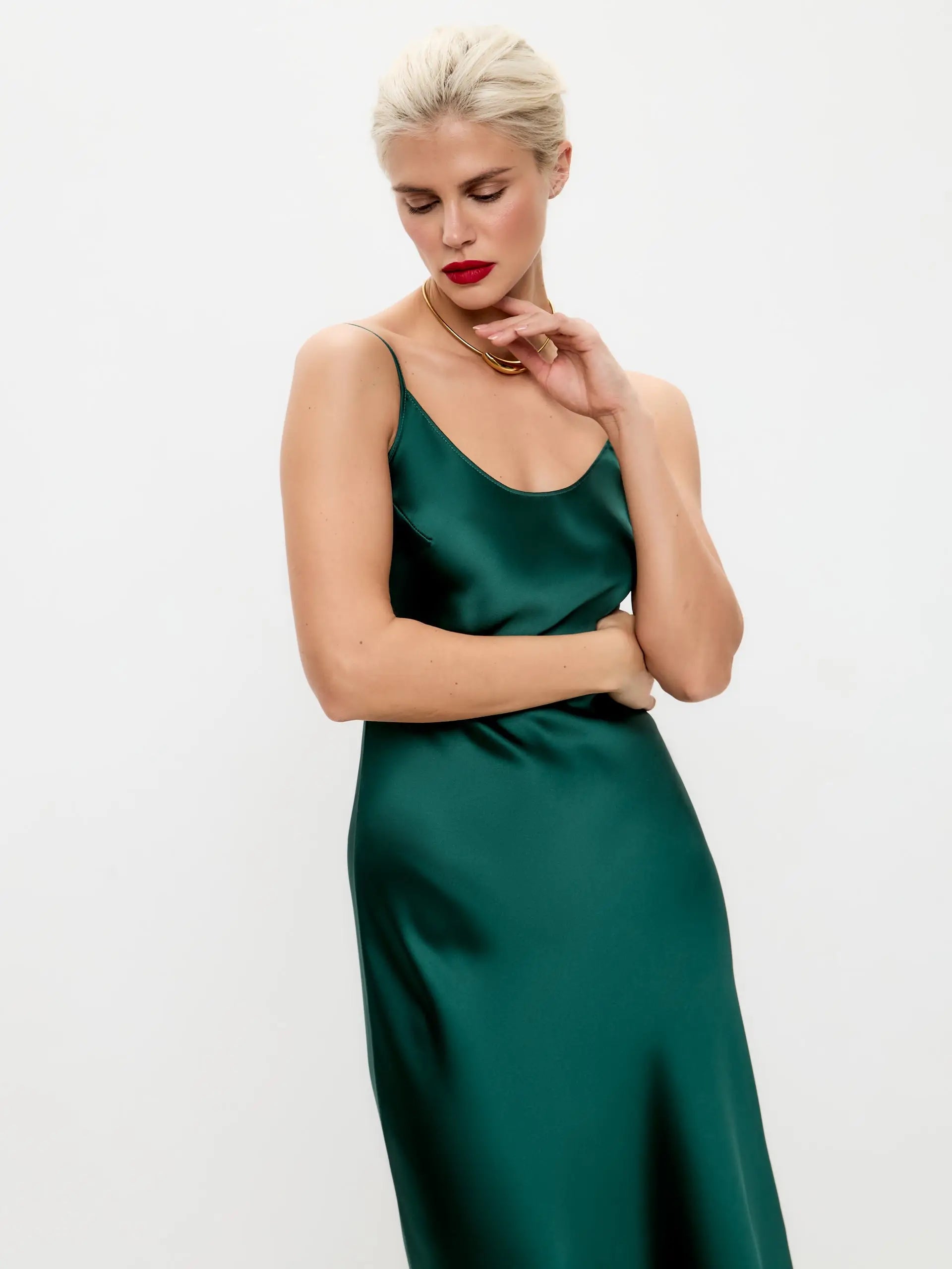 Emerald green maxi satin slip dress 'Serene'