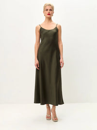 Green midi satin slip dress ’Majestic’ - XS