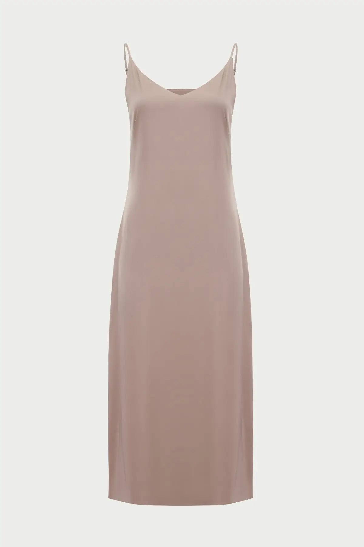 Latte midi double-layered satin slip dress with V-neck ’Orchidea’