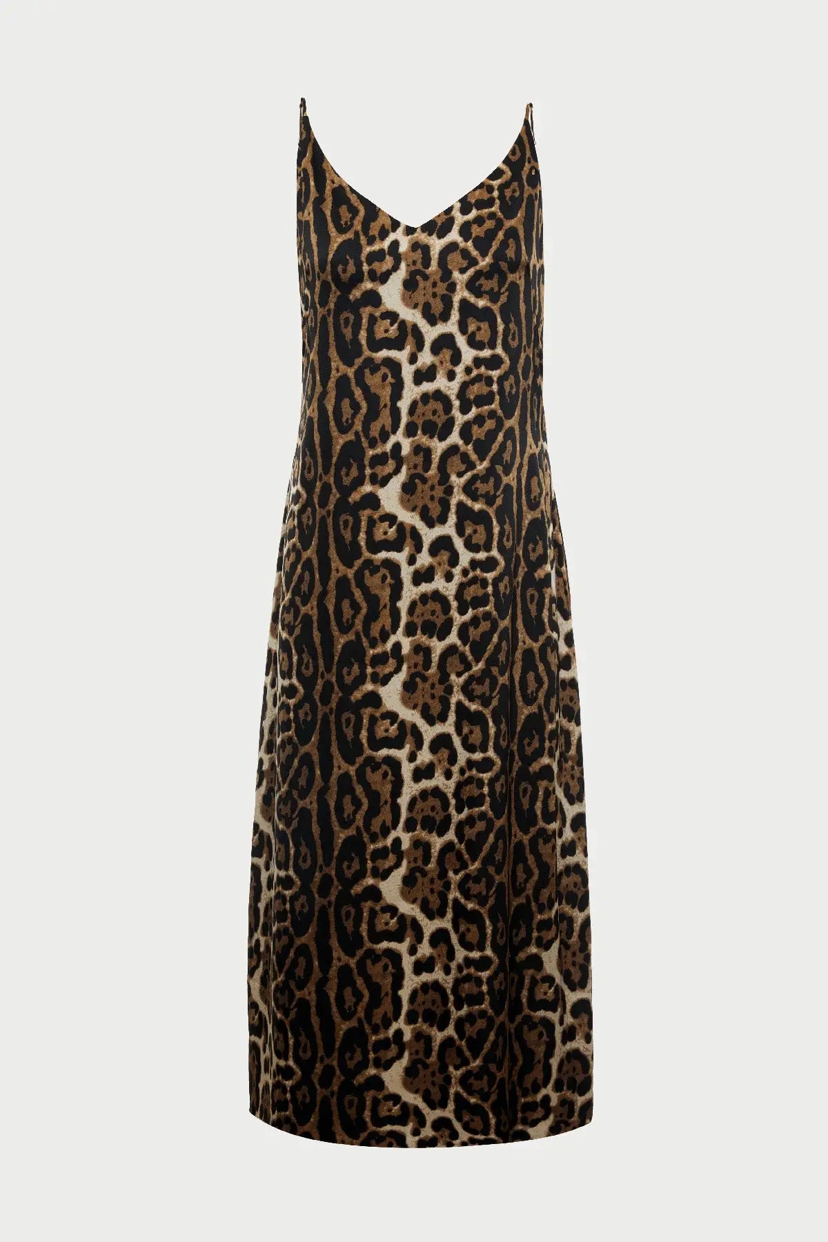 Leopard print midi double-layered satin slip dress with V-neck ’Orchidea’