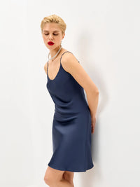Navy blue mini satin slip dress ’Pure’ - XS