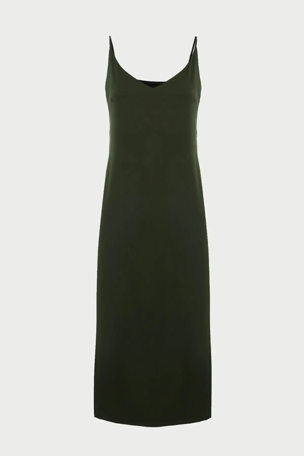 Olive midi double-layered satin slip dress with V-neck ’Orchidea’