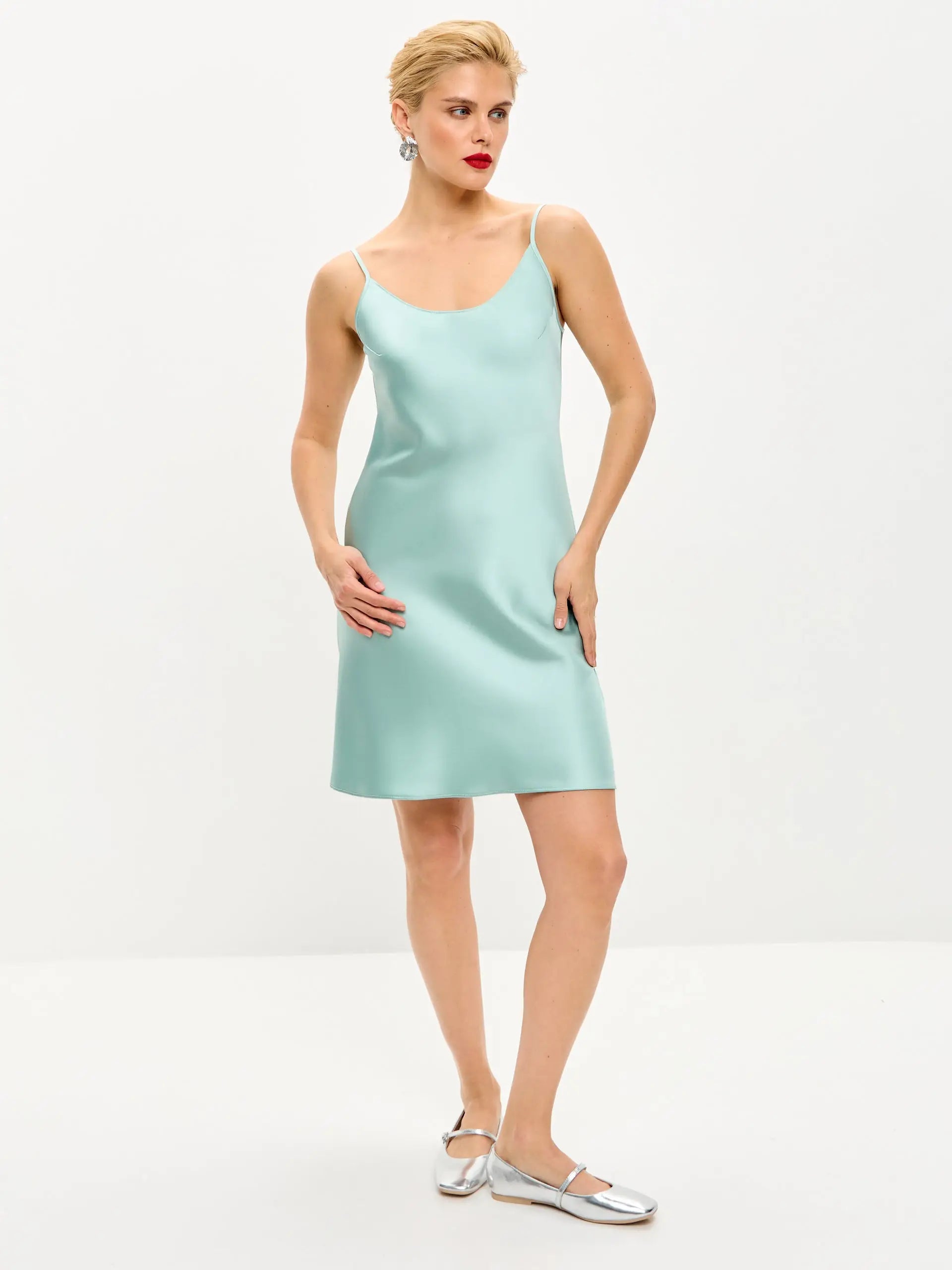 Pistachio mini satin slip dress 'Pure'