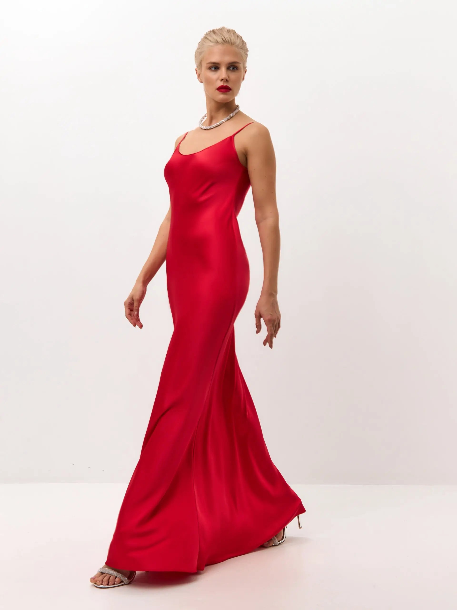 open lace back dress Katalyna Lace Cowl Neck Maxi Dress Red main image 1