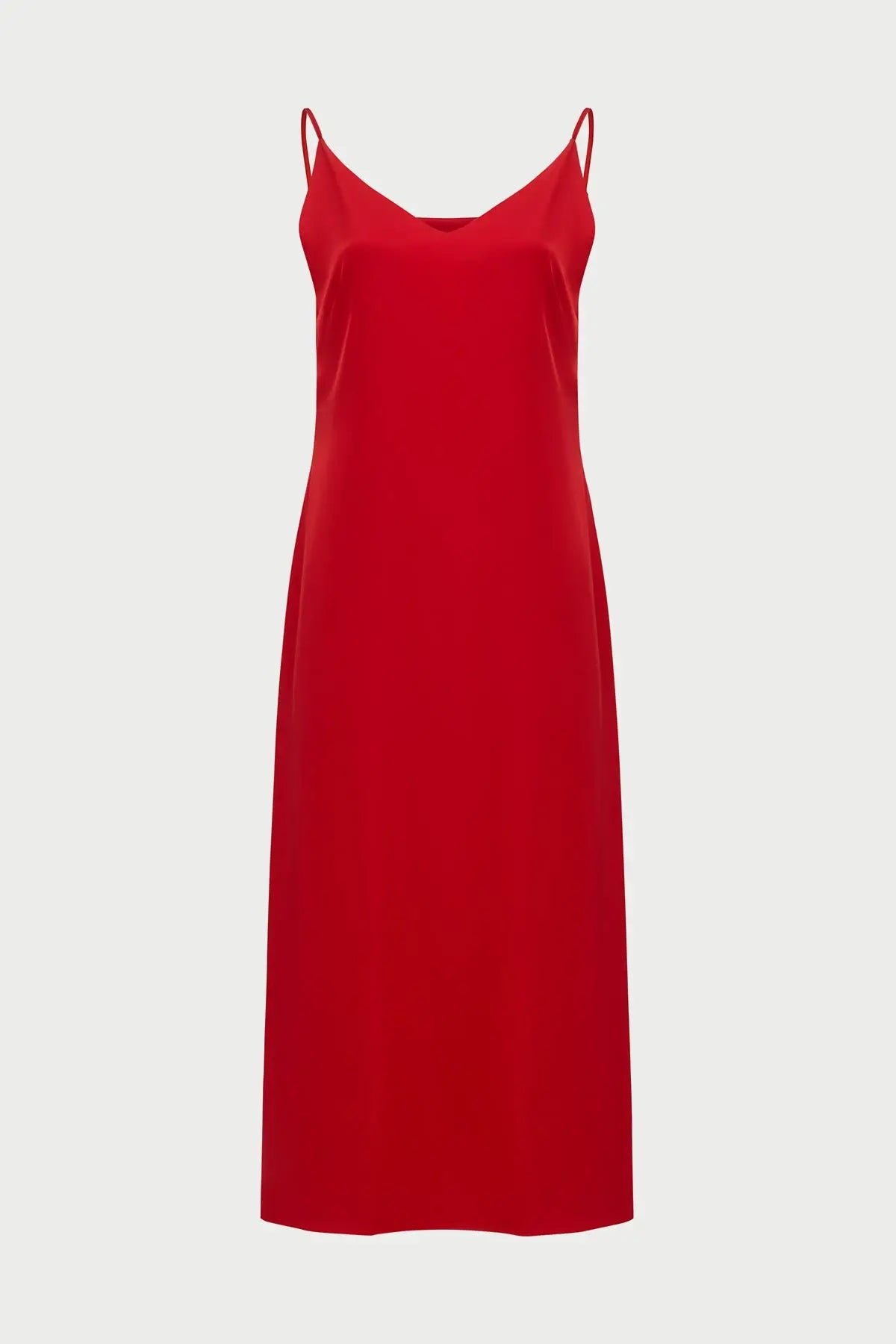 Red midi double-layered satin slip dress with V-neck ’Orchidea’