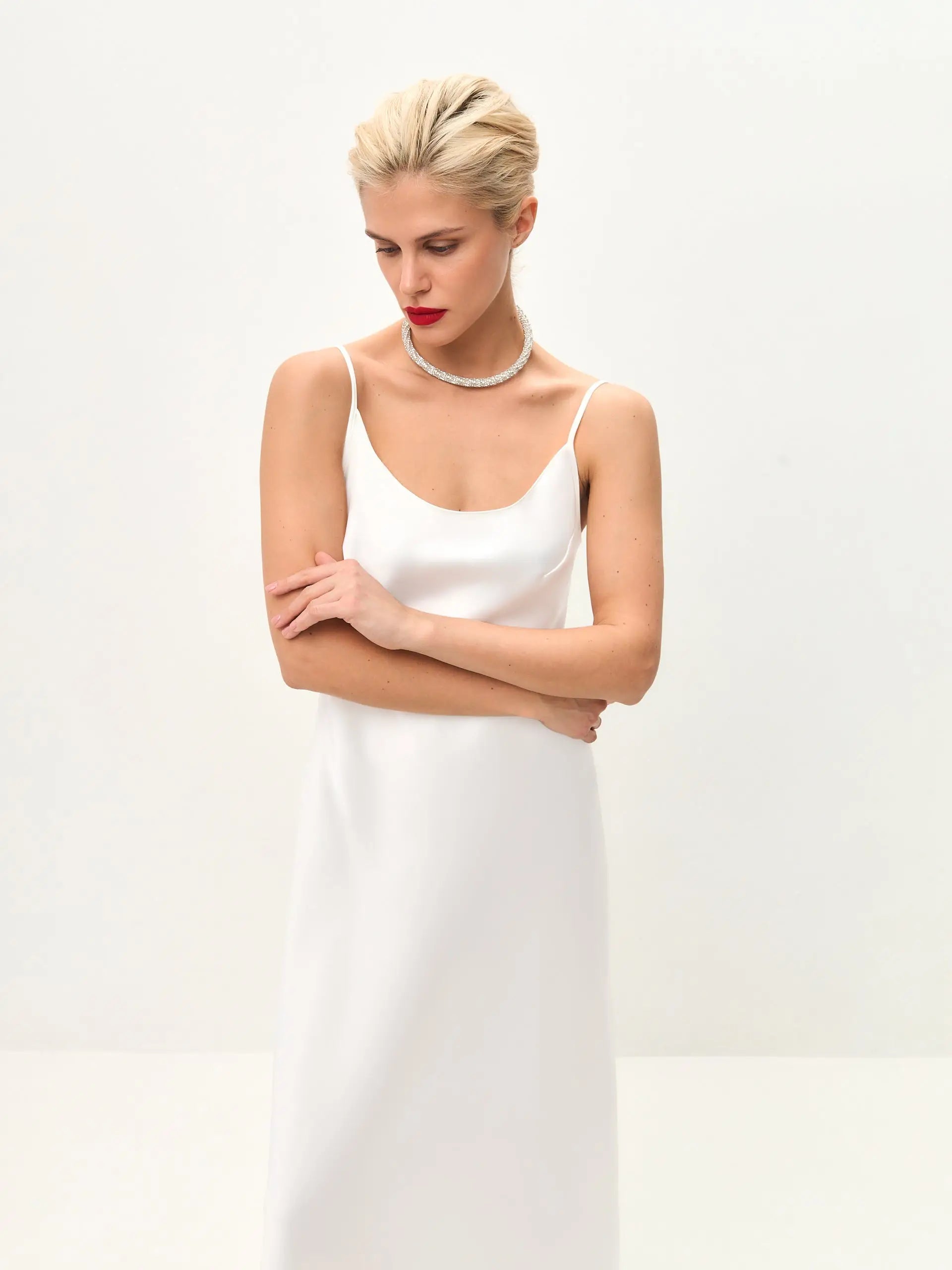 White maxi satin slip dress 'Serene'