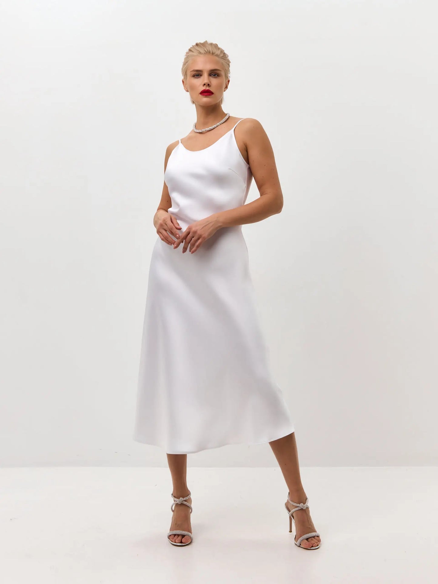White midi satin slip dress ’Majestic’