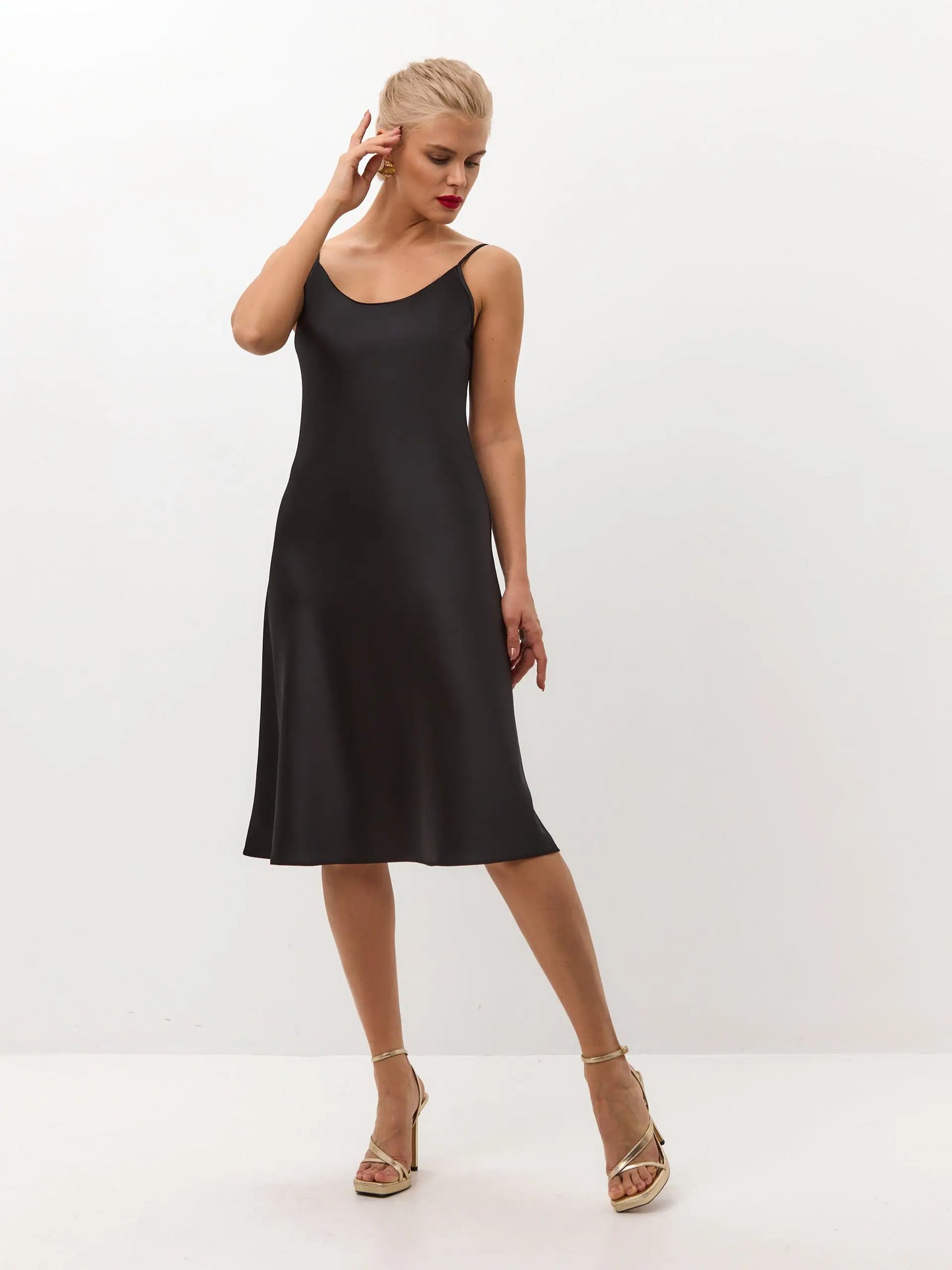 Black below the knee satin slip dress 'Grace'