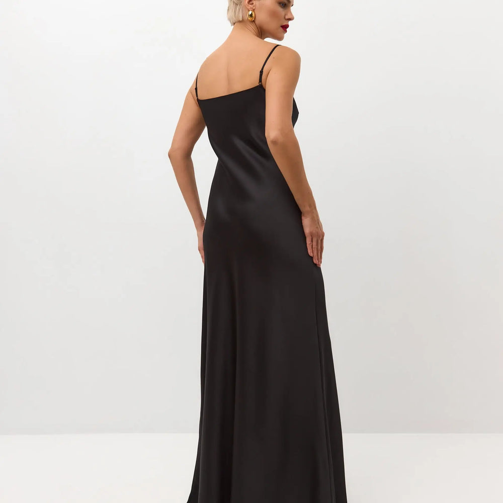 
                  
                    Black maxi satin slip dress ’Serene’
                  
                