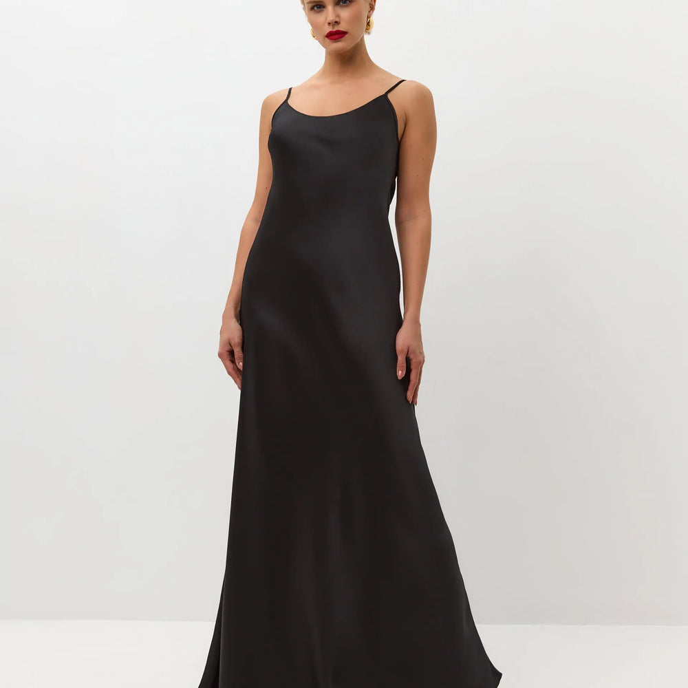 
                  
                    Black maxi satin slip dress ’Serene’
                  
                