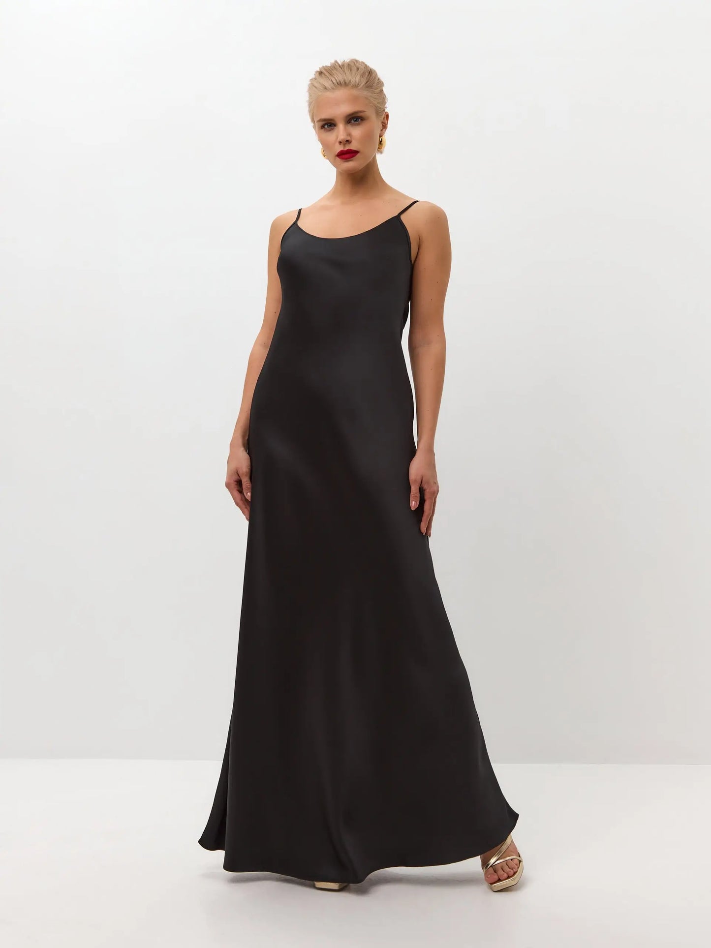 Black maxi satin slip dress 'Serene' - Serena Silueta Black maxi satin slip dress 'Serene' - Serena Silueta