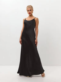 Black maxi satin slip dress ’Serene’