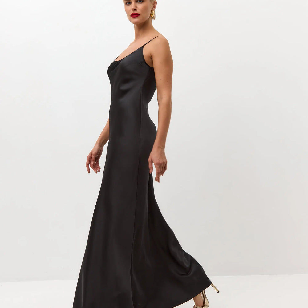 
                  
                    Black maxi satin slip dress ’Serene’
                  
                