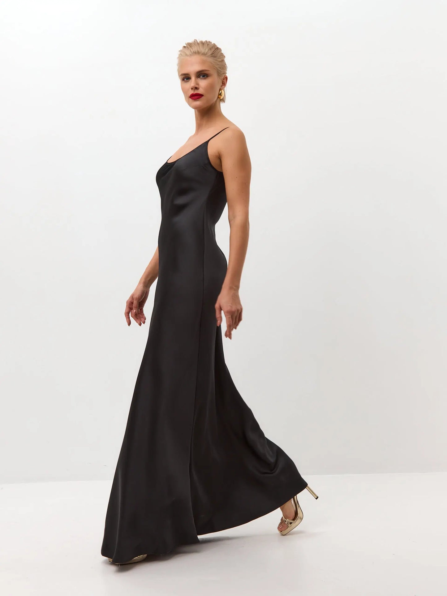 Black maxi satin slip dress 'Serene' - Serena Silueta Black maxi satin slip dress 'Serene' - Serena Silueta
