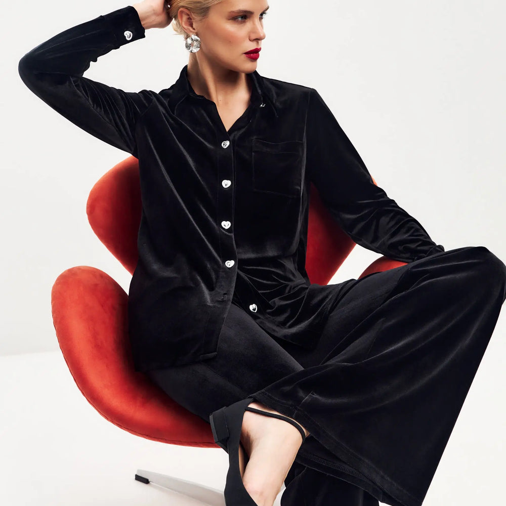 
                  
                    Black velvet shirt
                  
                