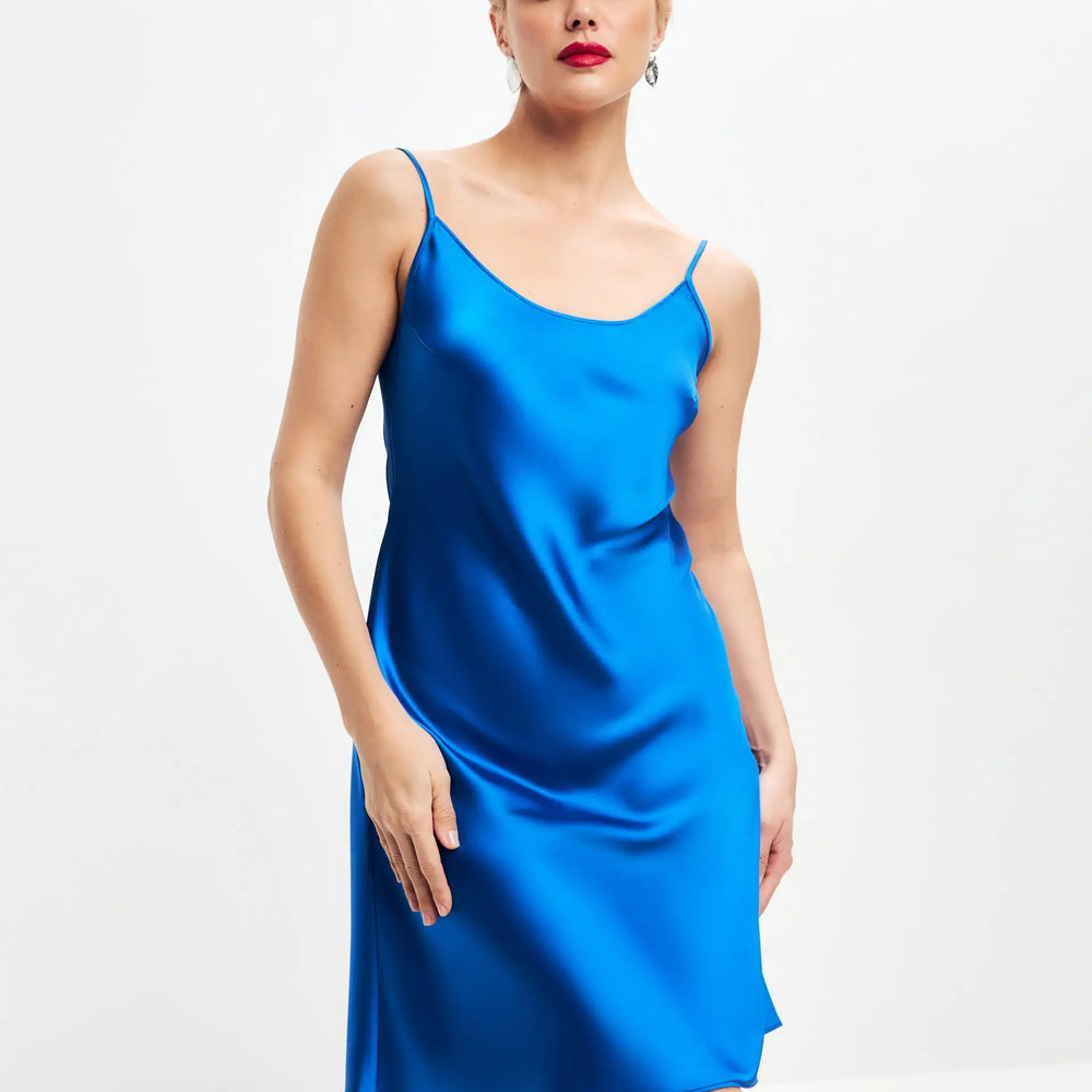 
                  
                    Blue mini satin slip dress ’Pure’
                  
                