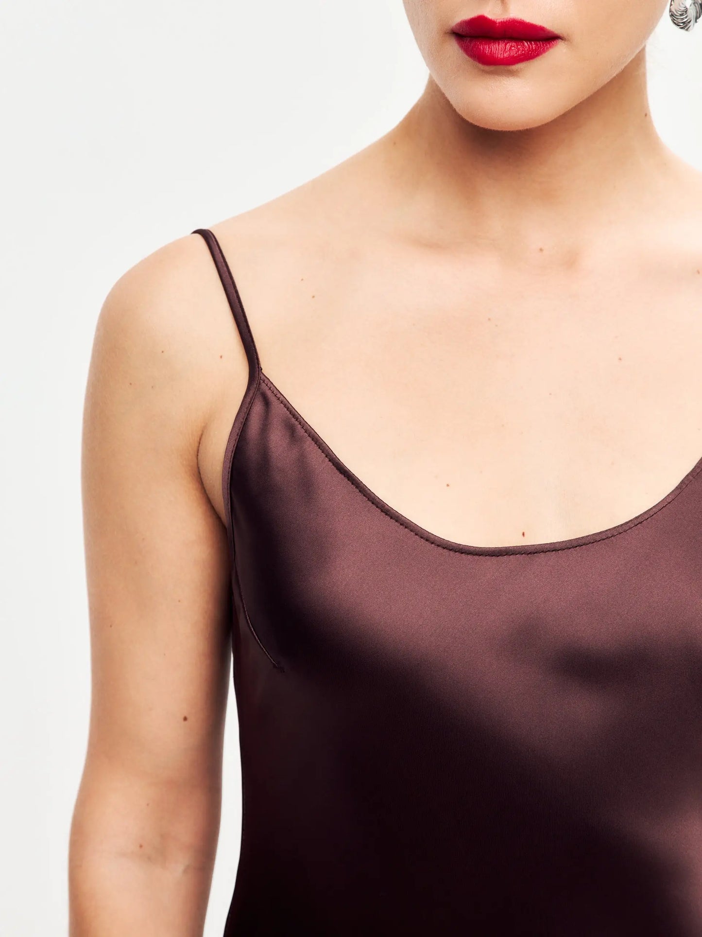 Brown mini satin slip dress 'Pure' - Serena Silueta Brown mini satin slip dress 'Pure' - Serena Silueta