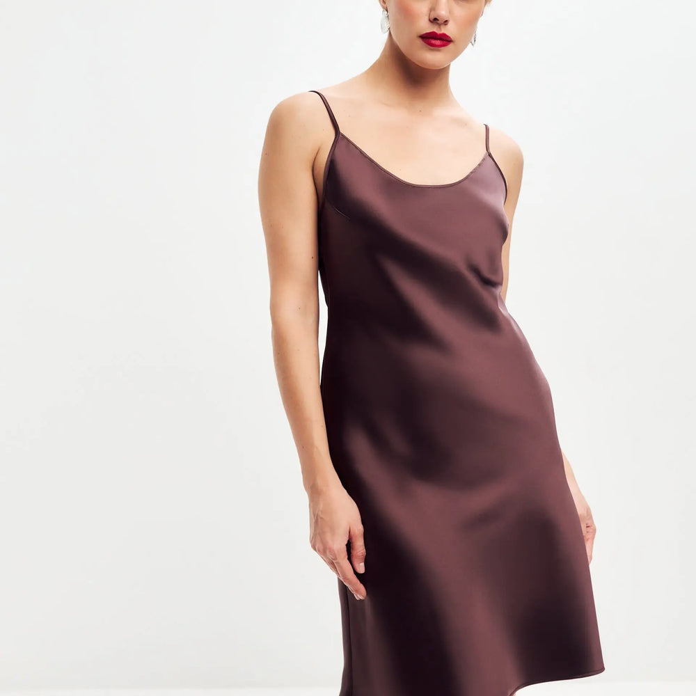 
                  
                    Brown mini satin slip dress ’Pure’
                  
                