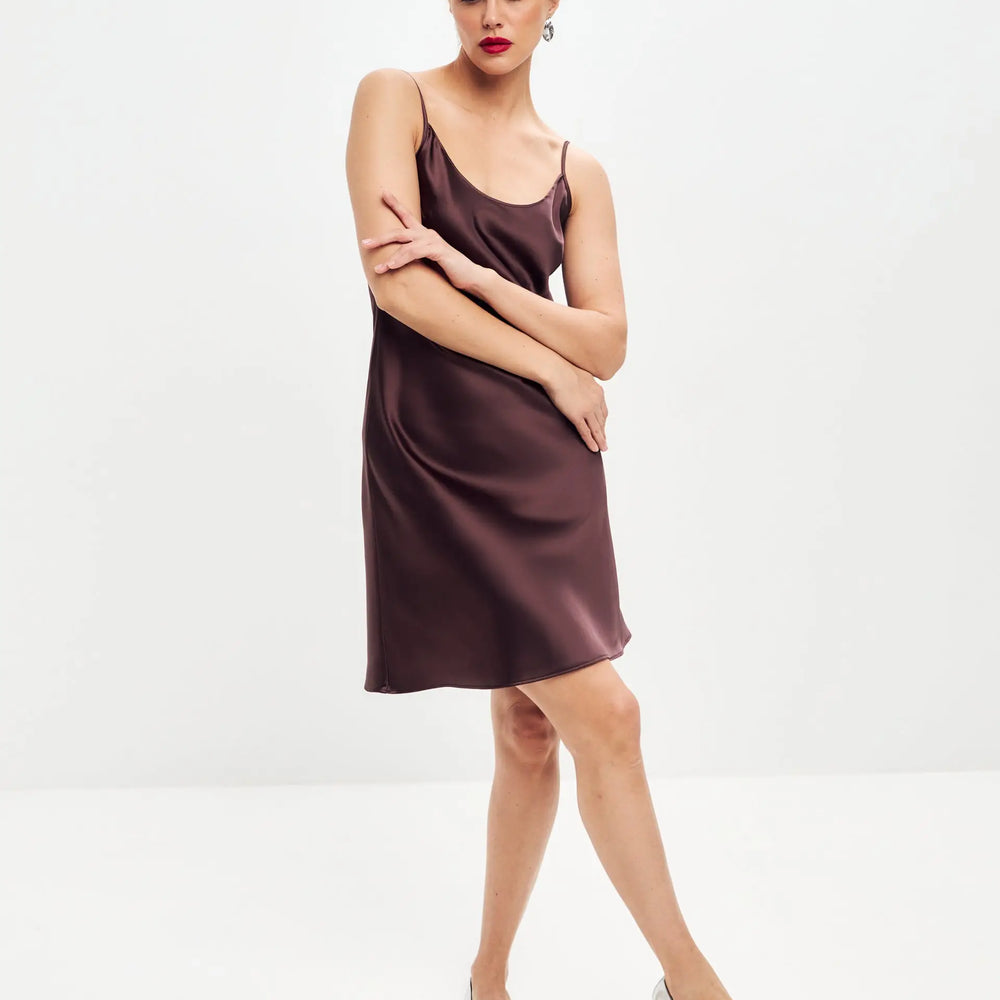 Brown mini satin slip dress ’Pure’