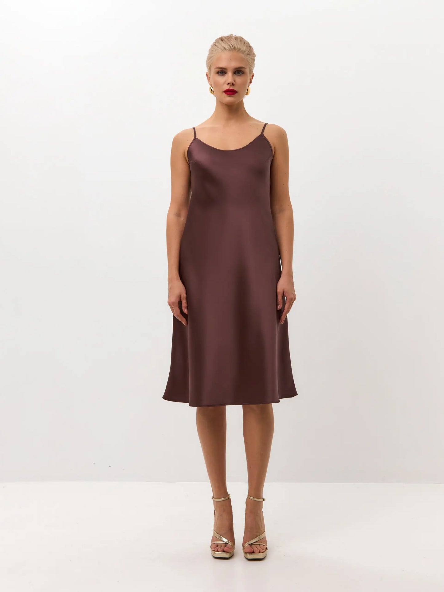 chocolate brown knee length dress New! High Neck Chocolate Brown Racerback Jersey Knit Knee Length Dress, M