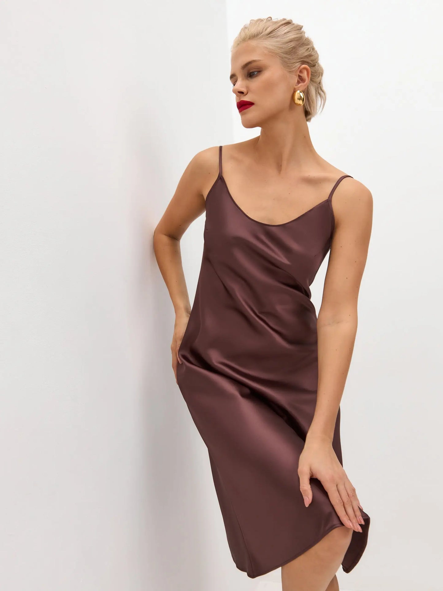 summer satin slip dress by the brown clothing co Chain Detail Satin Slip Dress