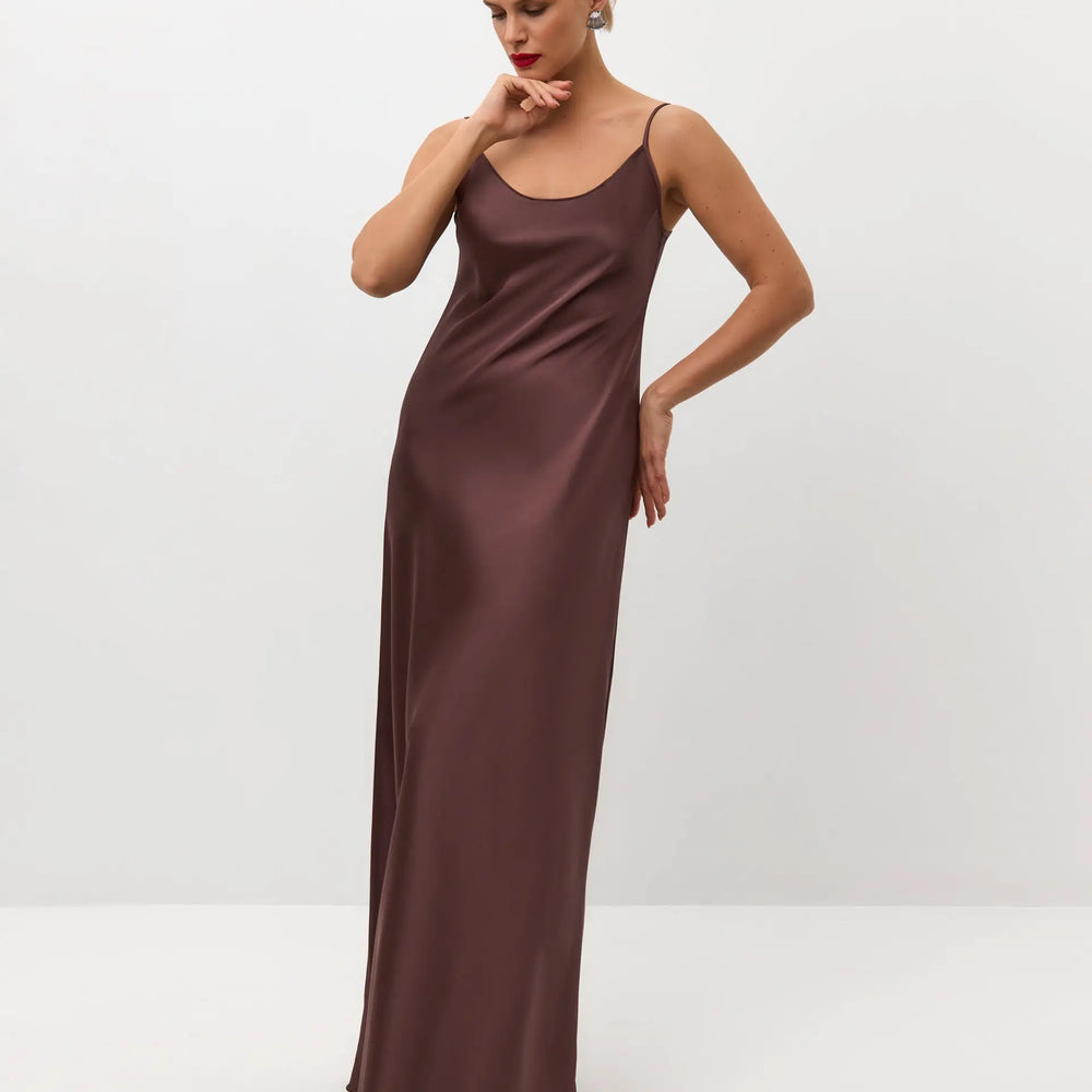 brown velvet slip dress Brown Cotton Velvet Cowl Neck Midi Slip Dress 60" / Petite (5'1" and below)
