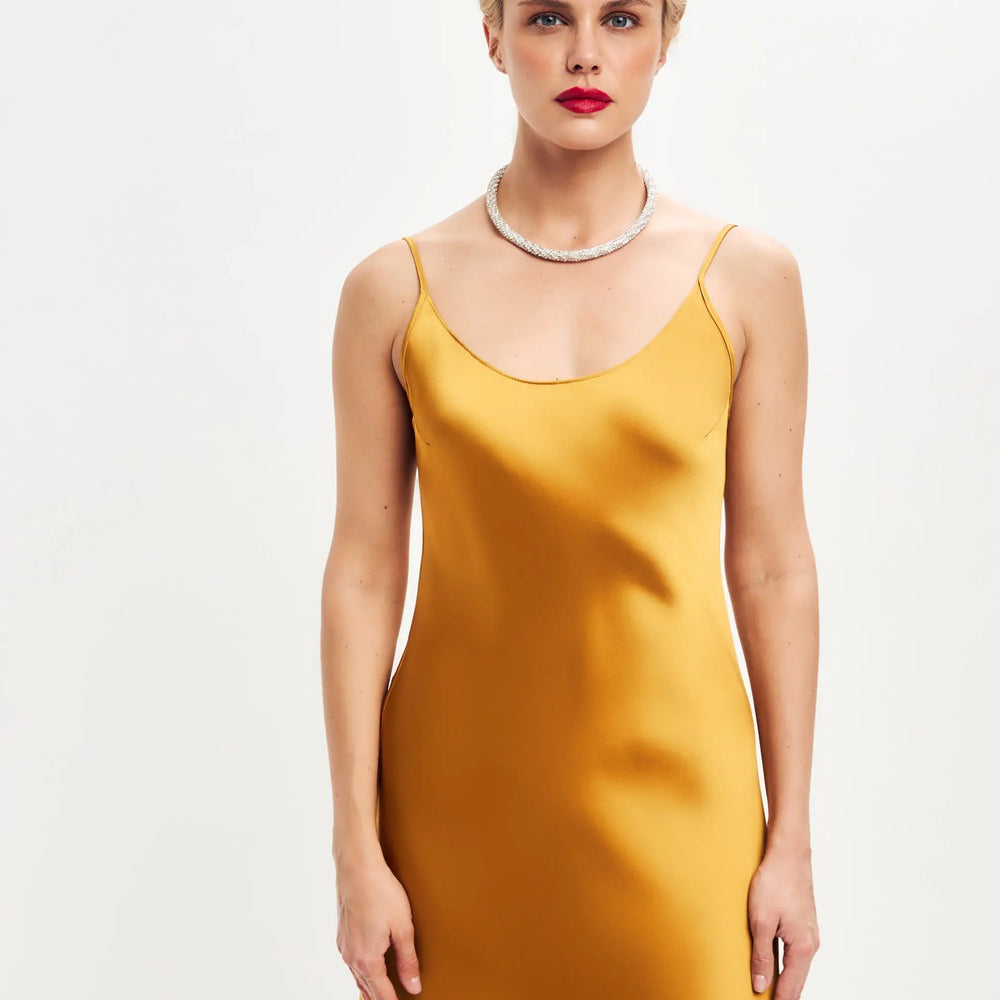 Dark gold maxi satin slip dress ’Serene’