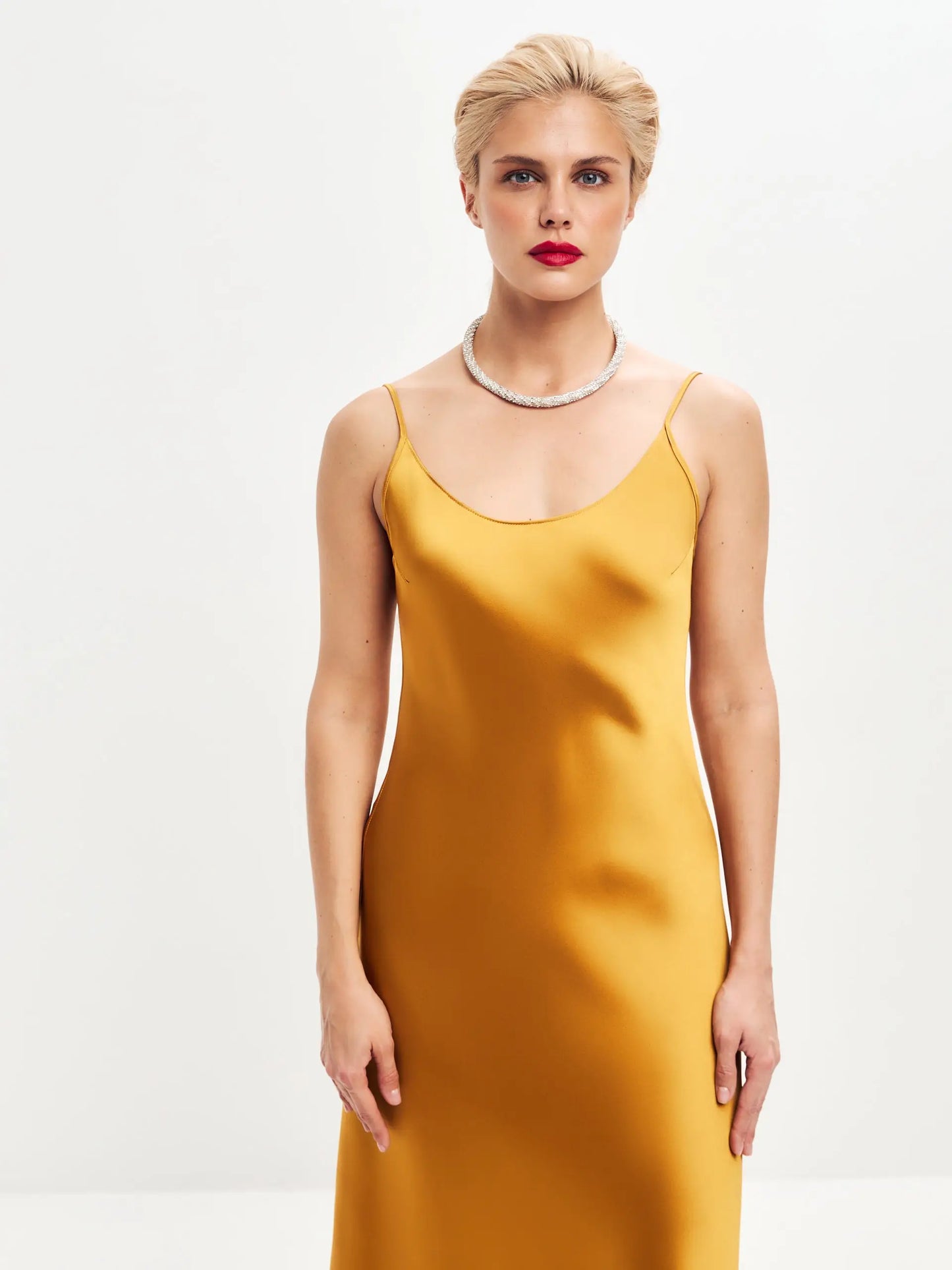 Dark gold maxi satin slip dress ’Serene’