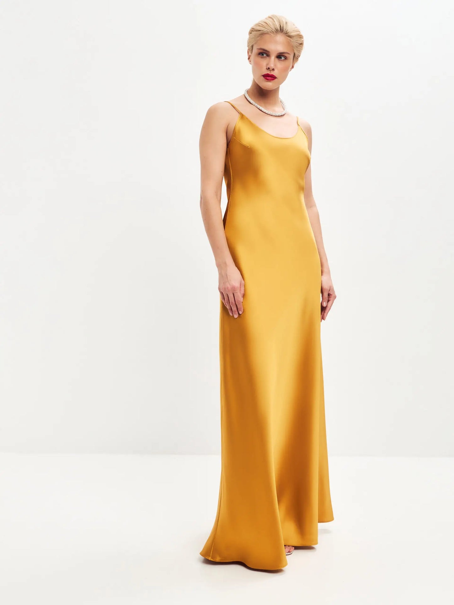 Dark gold maxi satin slip dress ’Serene’ - XS