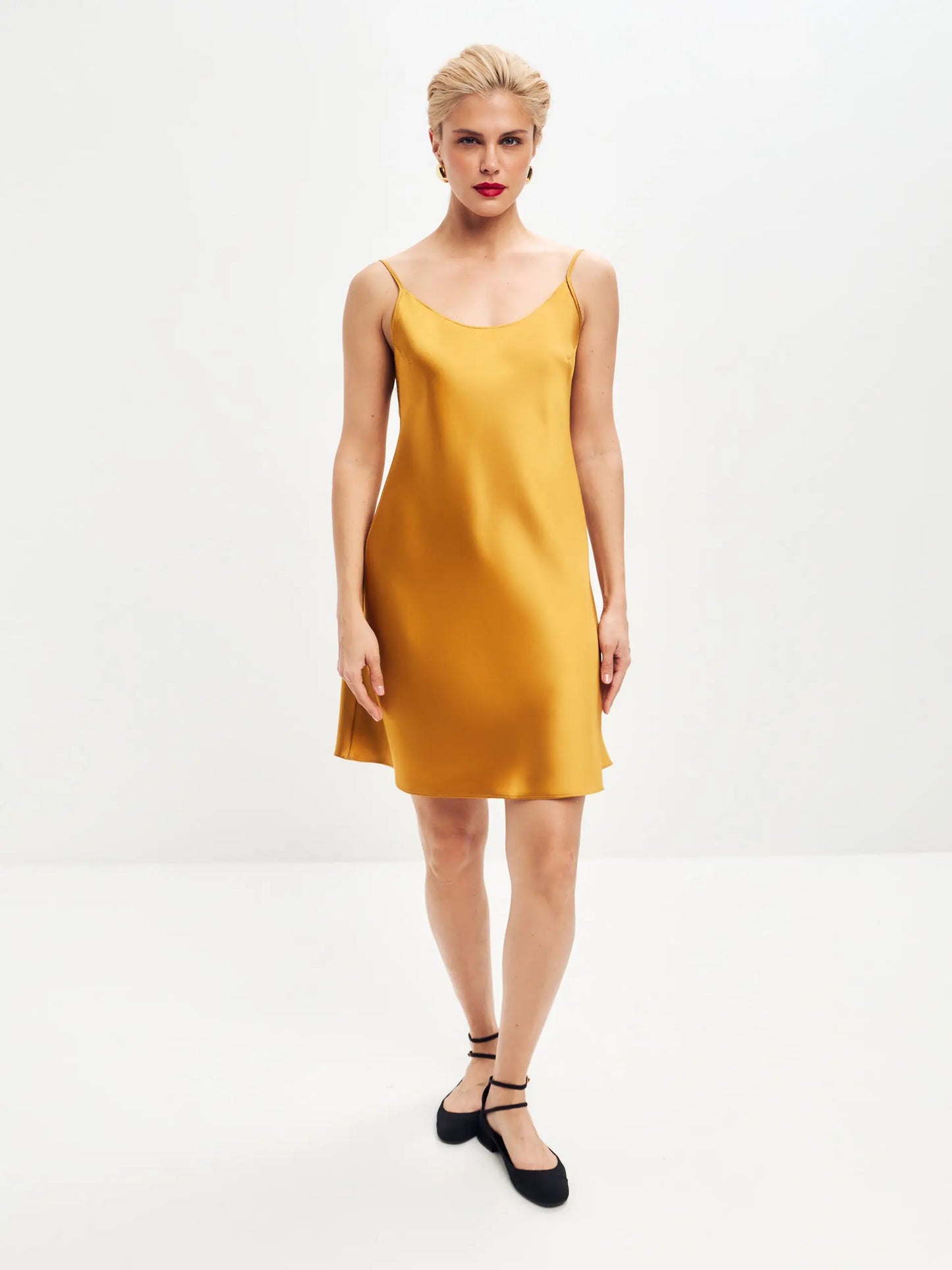 Dark gold mini satin slip dress 'Pure' - Serena Silueta Dark gold mini satin slip dress 'Pure' - Serena Silueta