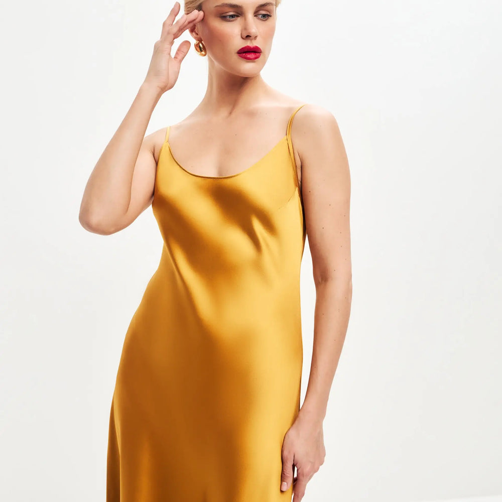 
                  
                    Dark gold satin slip dress ’Majestic’
                  
                
