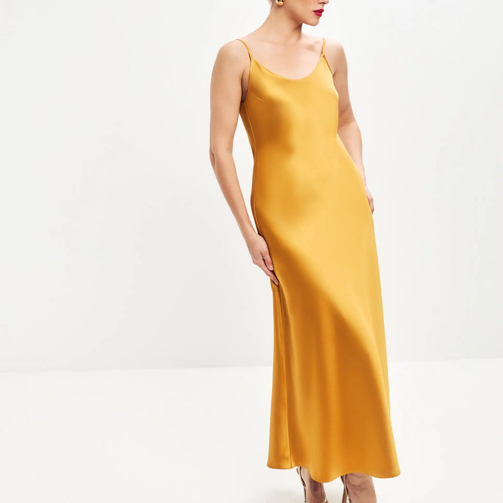 
                  
                    Dark gold satin slip dress ’Majestic’ - XS
                  
                