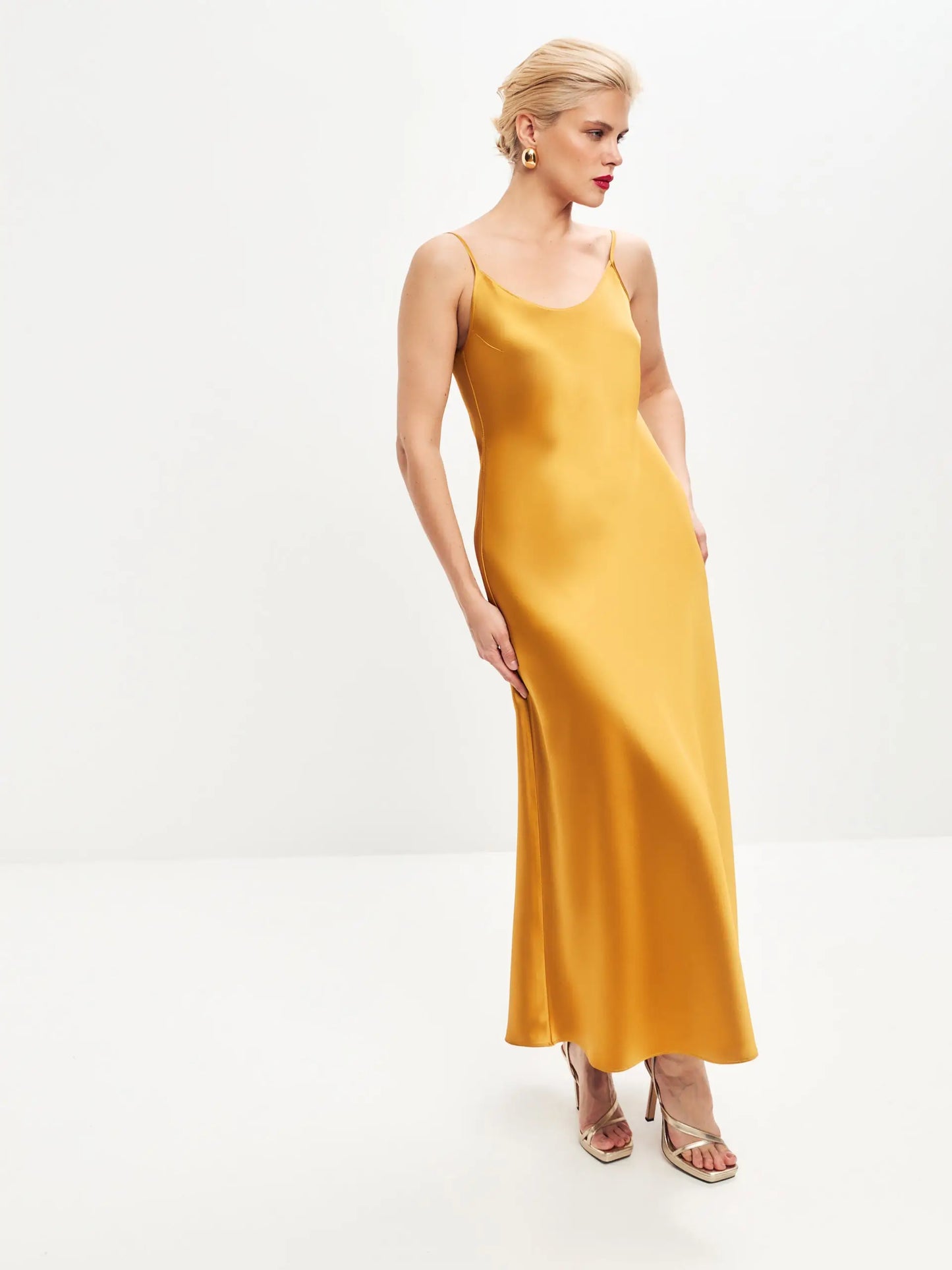 gold slip dress long Tuscany Maxi Slip Dress, in Rose Gold Luxe Satin