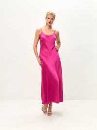 Fuchsia midi satin slip dress ’Majestic’ - XS