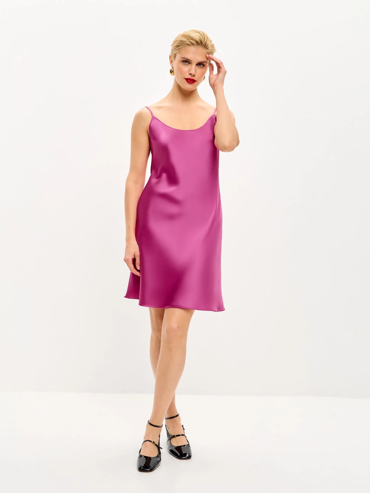 Fucshia mini satin slip dress ’Pure’ - XS