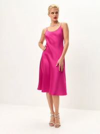 Fucsia below the knee satin slip dress ’Grace’