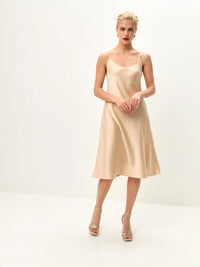 Gold below the knee satin slip dress ’Grace’ - XS