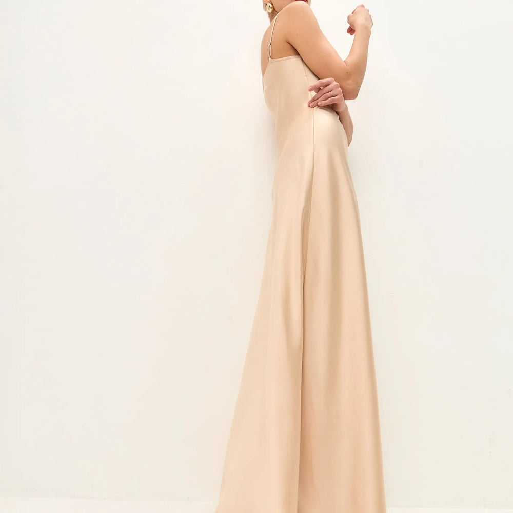 Gold maxi satin slip dress 'Serene' - Serena Silueta Gold maxi satin slip dress 'Serene' - Serena Silueta
