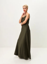 Green maxi satin slip dress ’Serene’ - XS